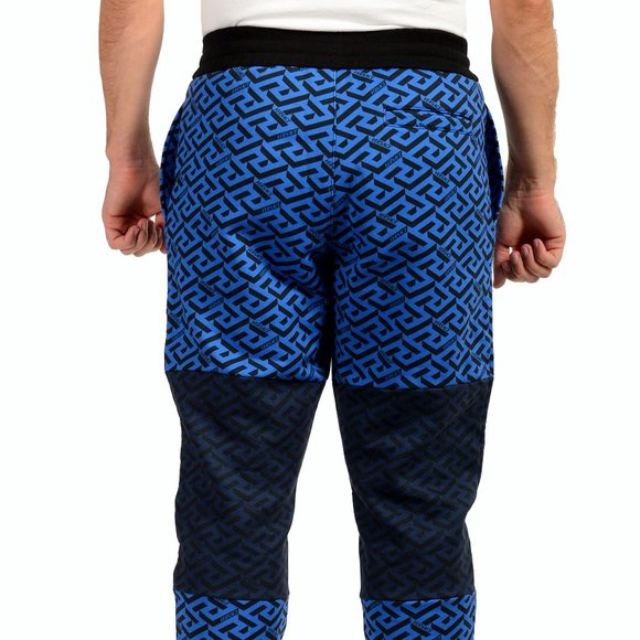 Versace Men's "Mitchel Fit" Navy Blue Greeca Print Fleece Track Sweat Pants - Picture 3 of 6